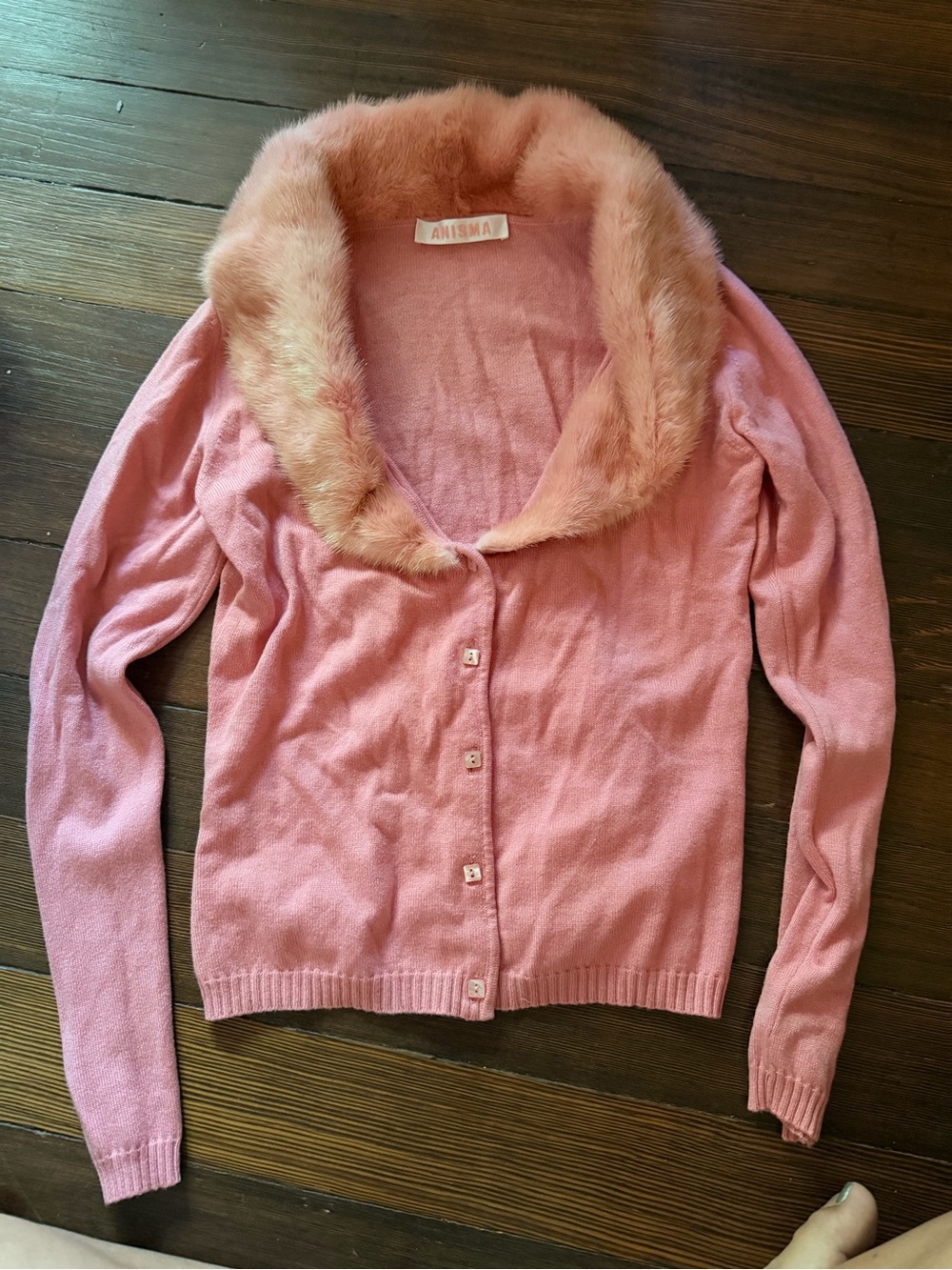 Anisha Pink Faux-Fur Collar Cardigan Sweater